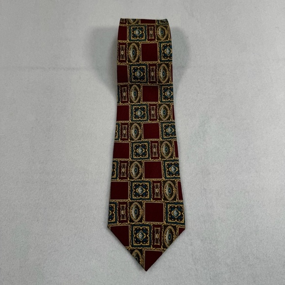 Givenchy Monsieur 100% Silk Neck Tie Mens Red Gold Blue Made In USA - Picture 1 of 8
